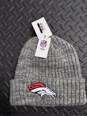 NFL Gray Ribbed Cuffed Beanie with Orange/White Broncos Logo